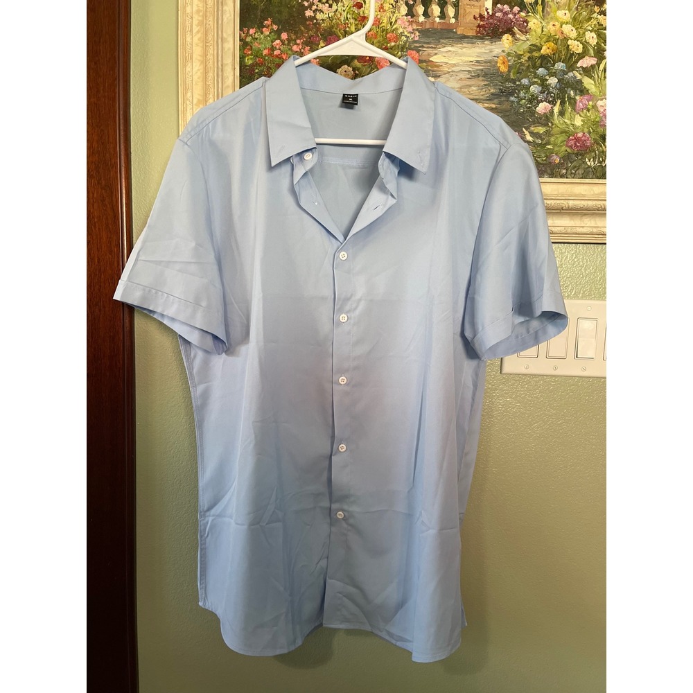 Men's Blue Collared Button Down Dress Shirt Short Sleeve Size XL  Used